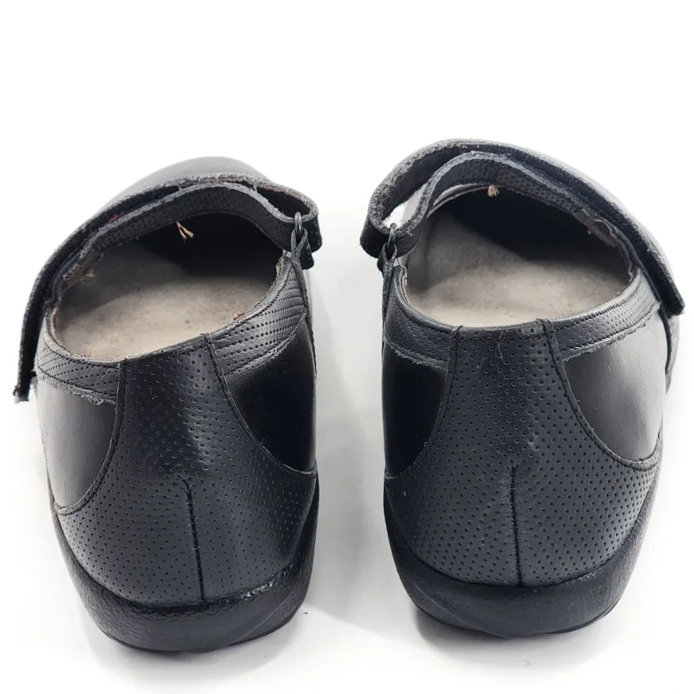 NAOT Leather Mary Jane Shoes Flats Hook & Loop Blue Black